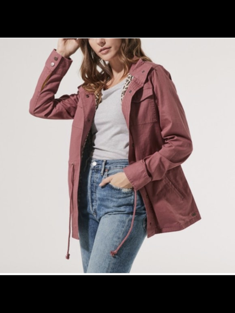 Pact Organics Utility Jacket Twill Dusty Rose Pink Size Small Leopard Lined